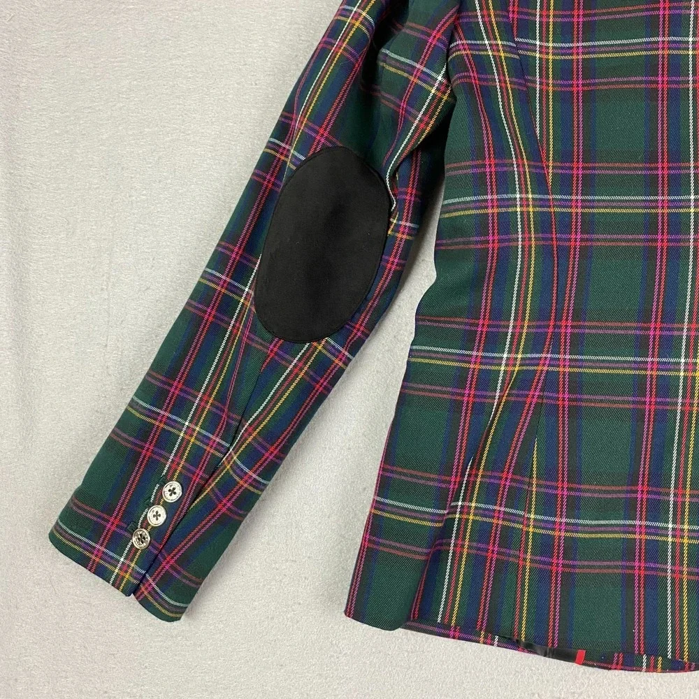 Tommy Hilfiger Plaid Blazer Womens Size 6 Preppy Equestrian Elbow Patch Jacket - Picture 9 of 16